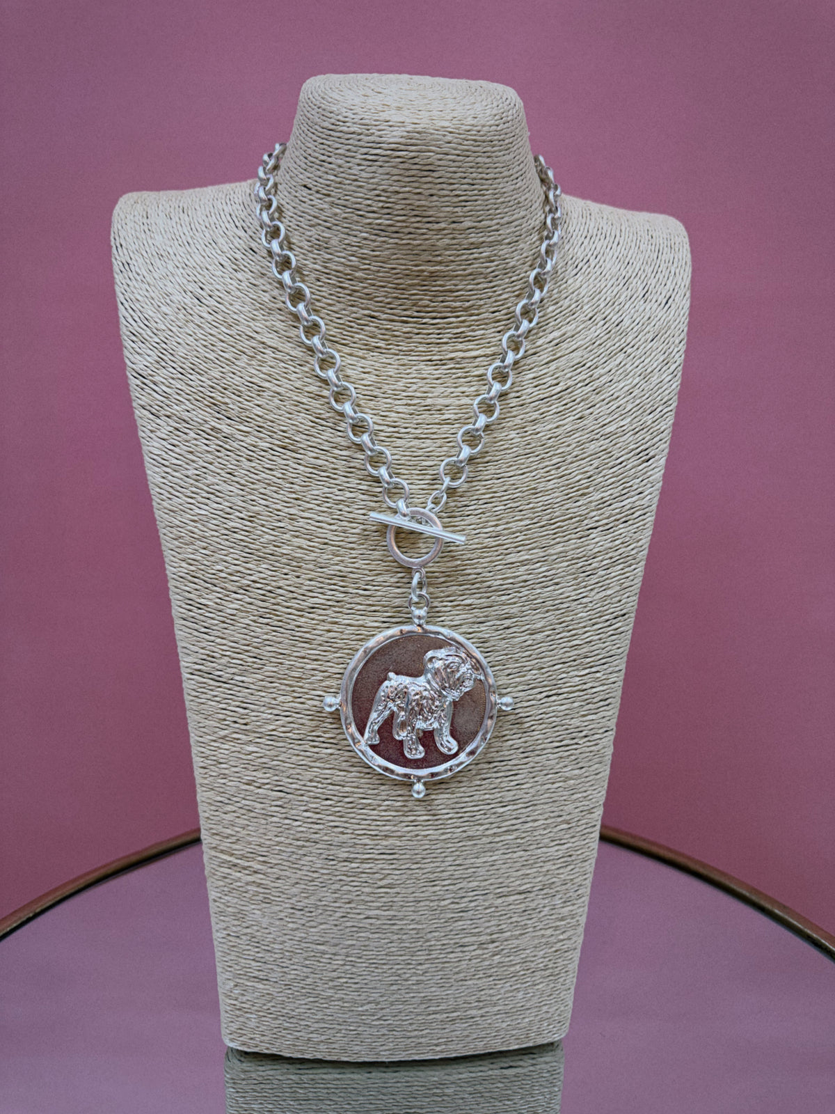 Standing Bulldog Necklace - Silver