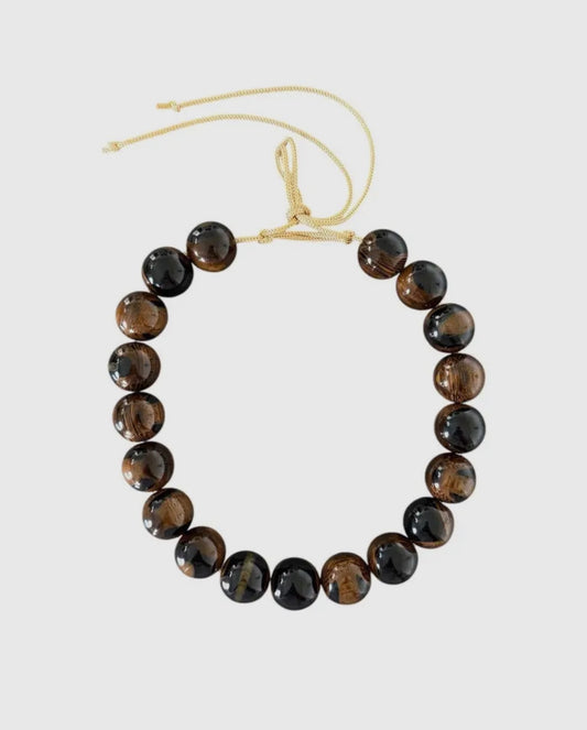 Chunky Beaded Necklace - Woodgrain