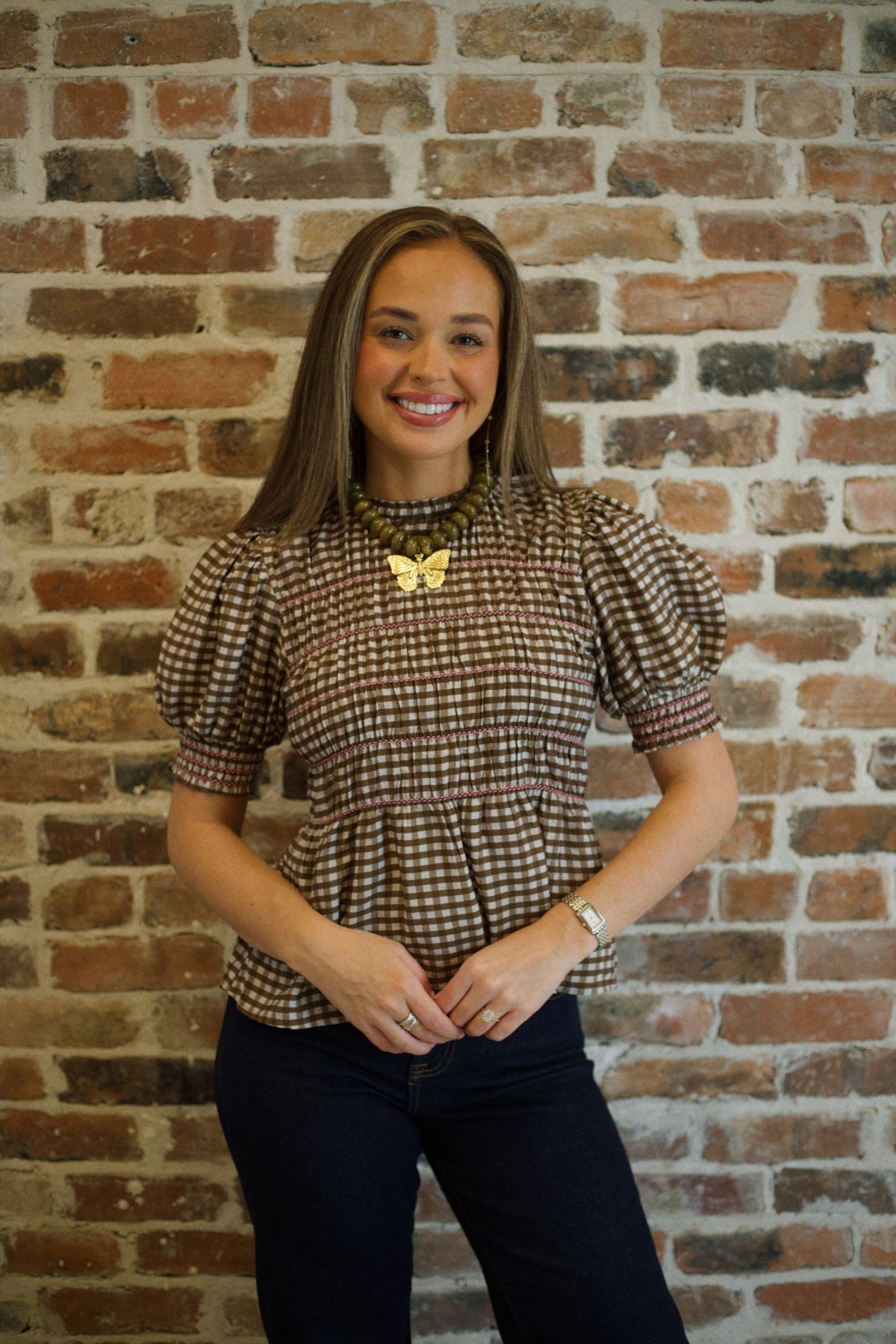 Lovely Plaid Top - Brown
