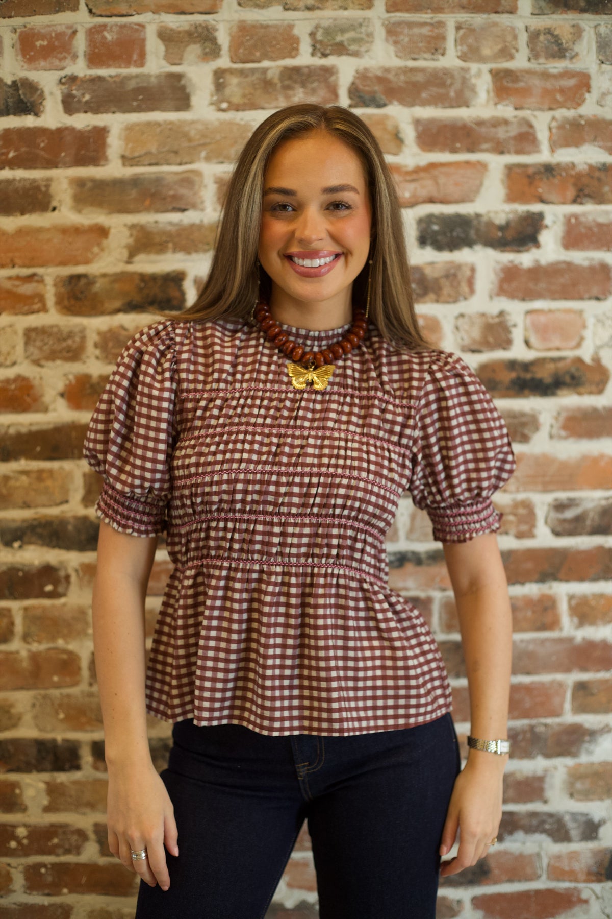 Lovely Plaid Top - Burgundy