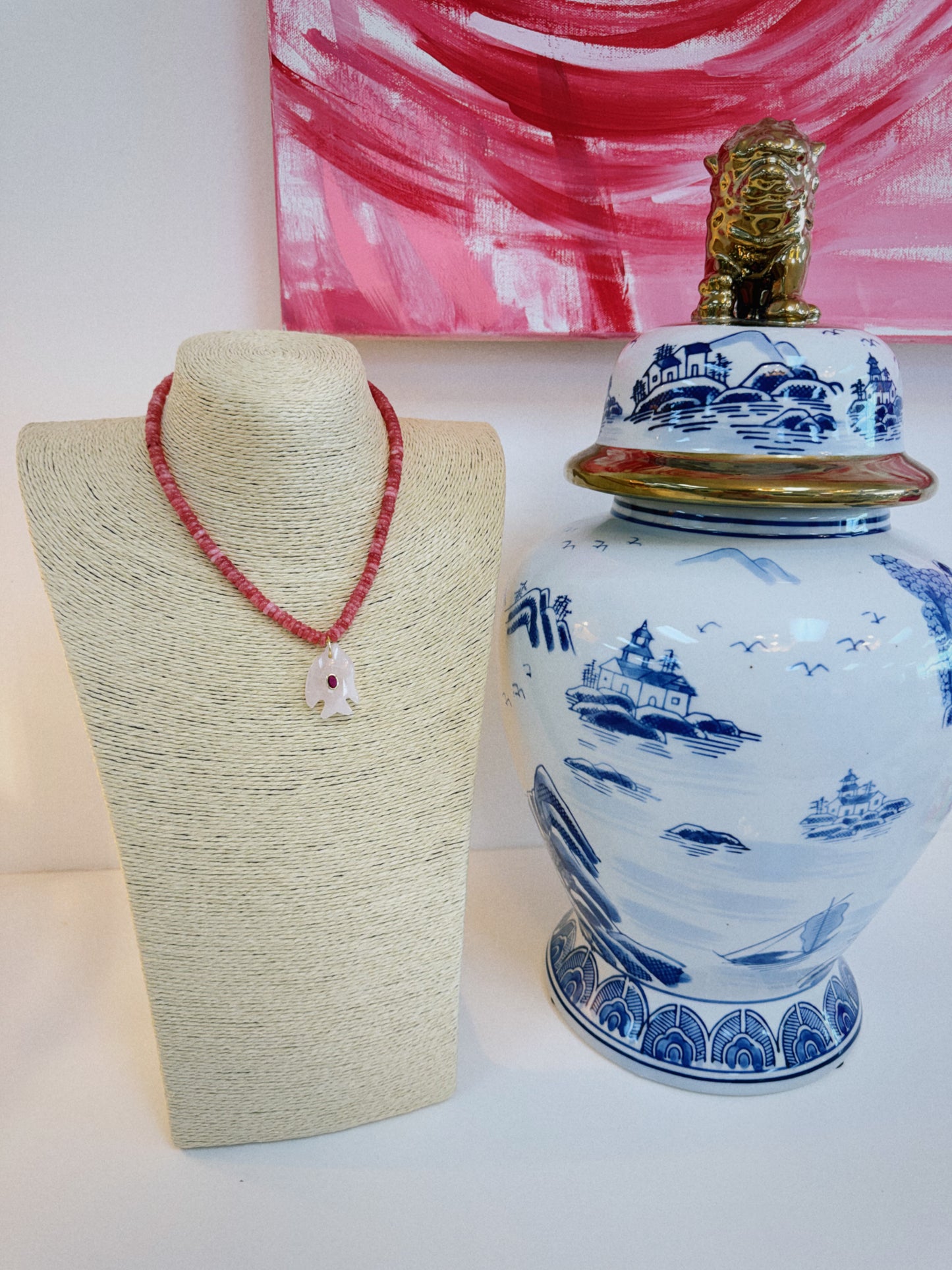 Pink Fish Beaded Necklace