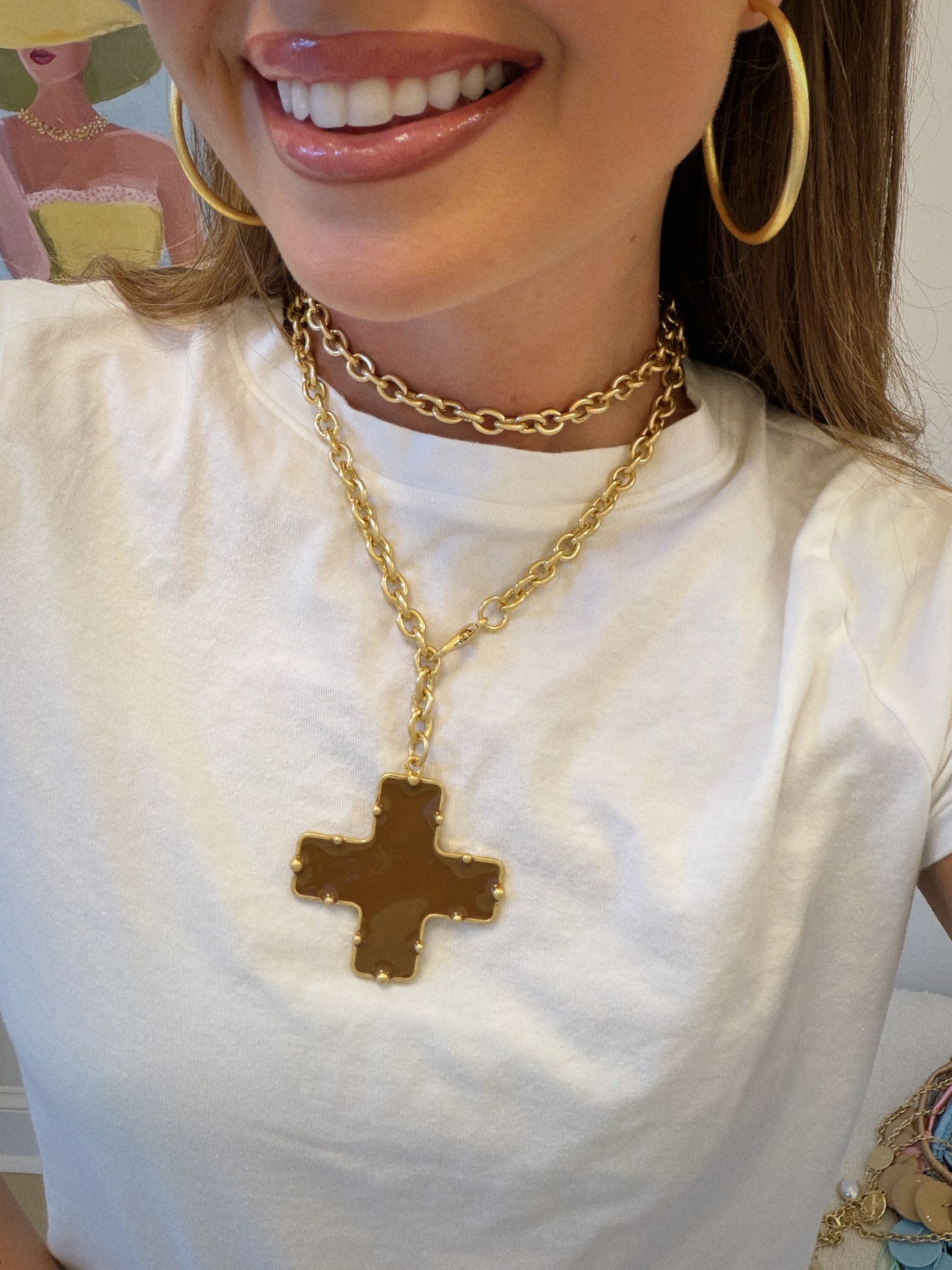 Wrap Cross Necklace - Brown