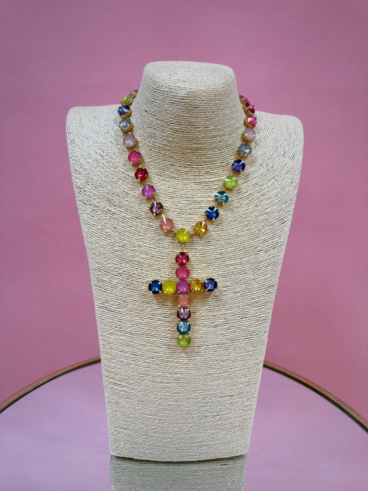 Multi Color Cross Necklace - Pink