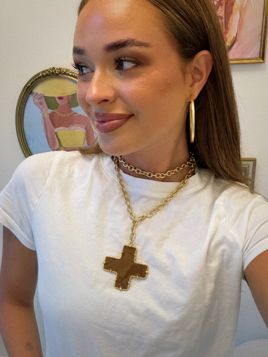 Wrap Cross Necklace - Brown