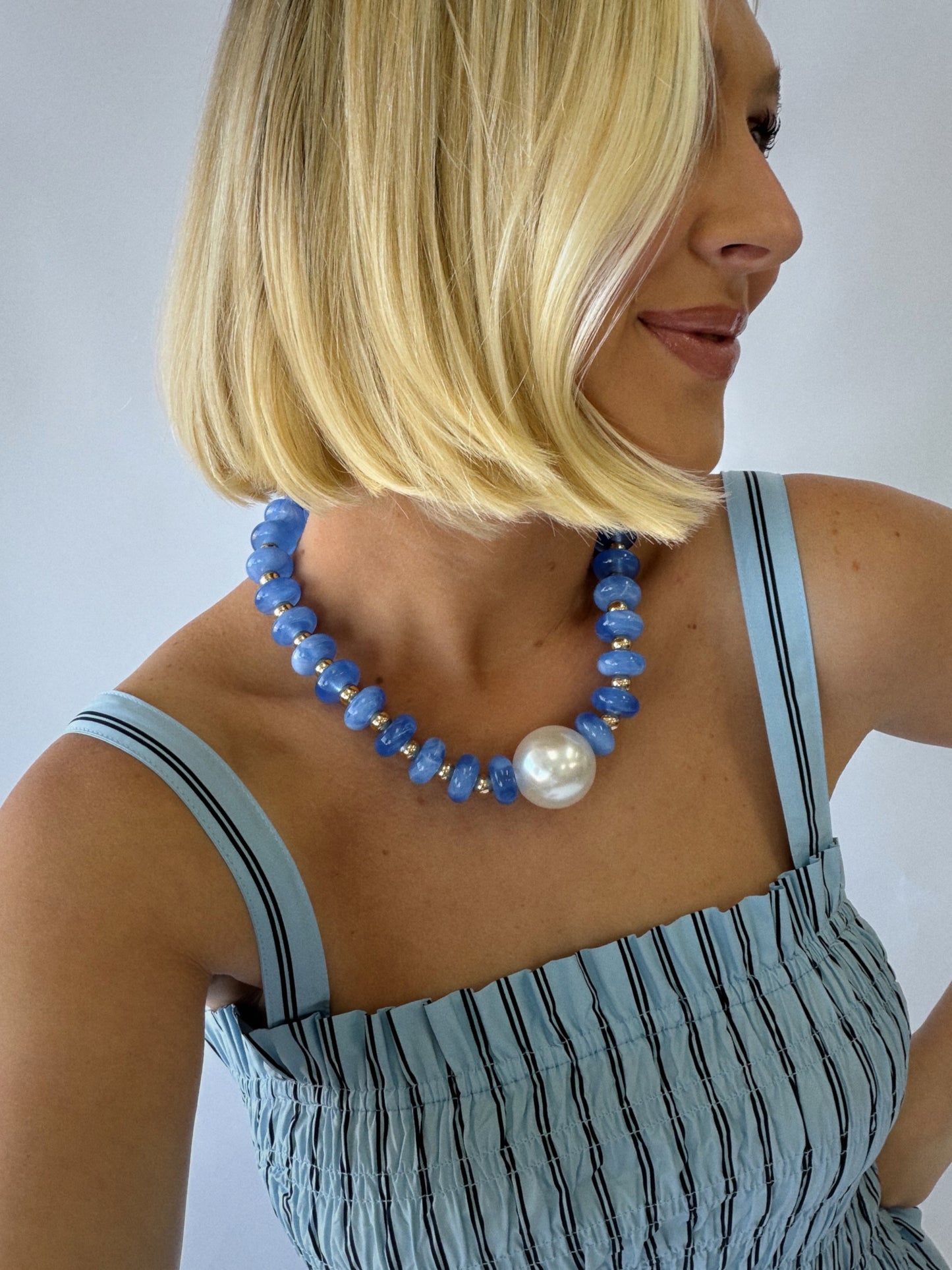 Pearls on the Sideline Necklace - Blue