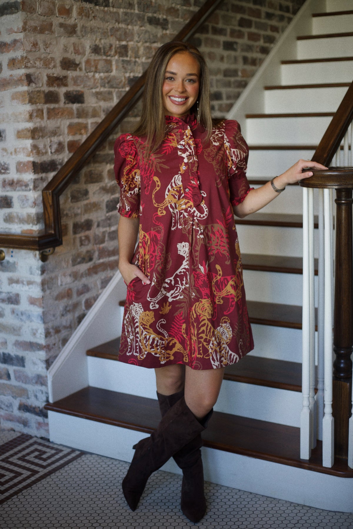 The Tiger Mini Dress - Burgundy