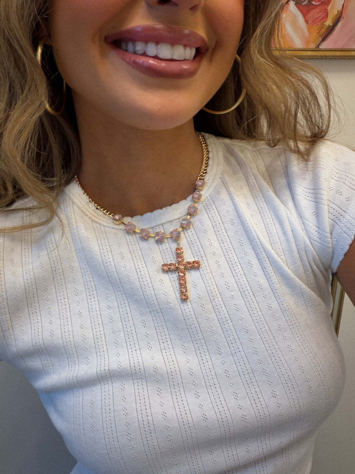 Pink Diamond Cross Necklace