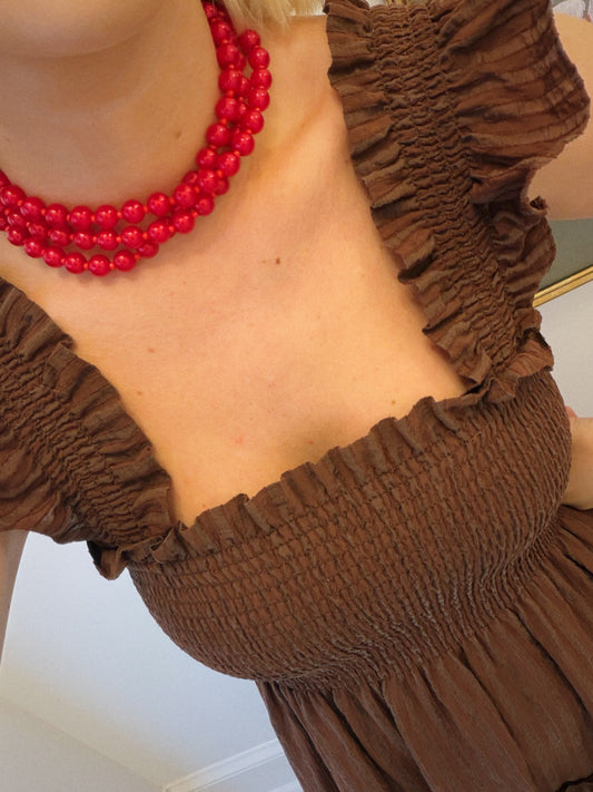 Tripe Stack Red Beaded Necklace