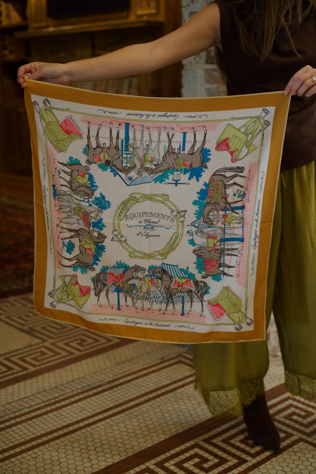 Double Sided Scarf - Chartreuse/Brown