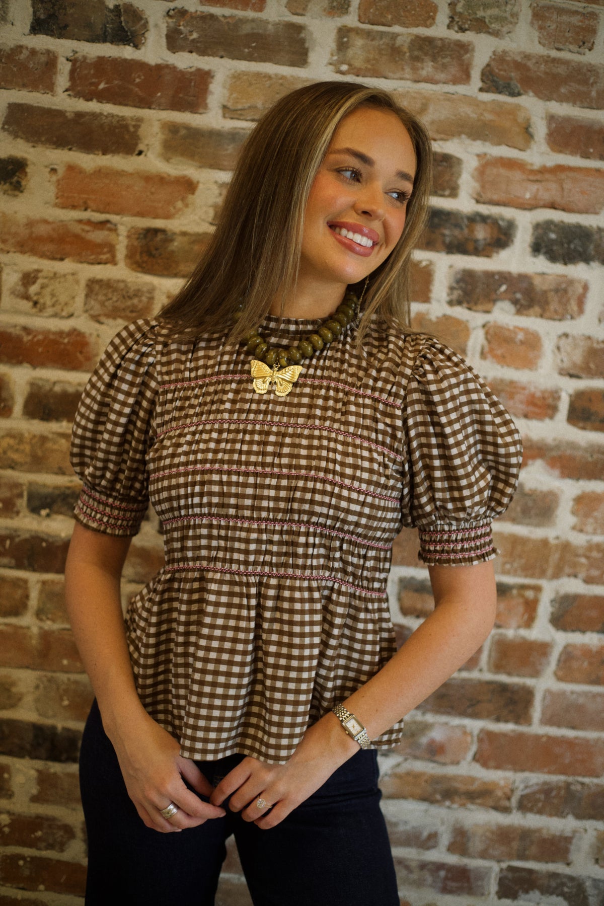 Lovely Plaid Top - Brown