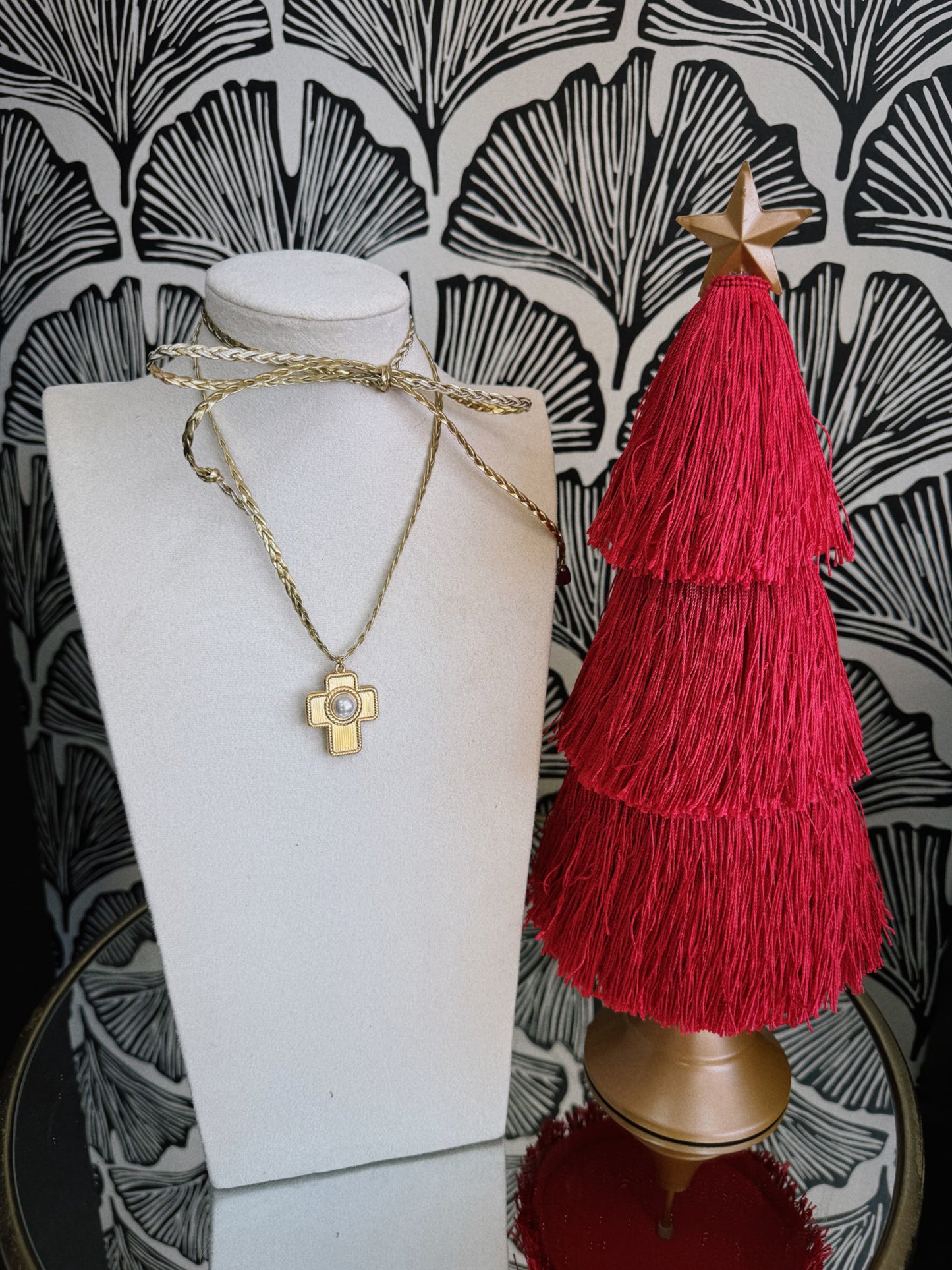 Gold Leather Cross Wrap Necklace