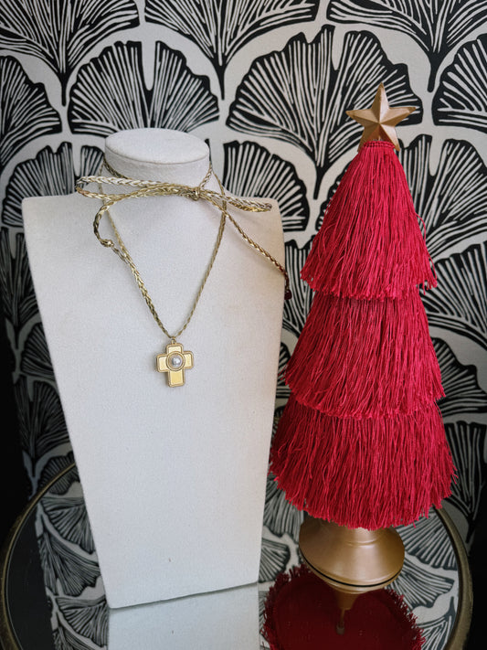 Gold Leather Cross Wrap Necklace