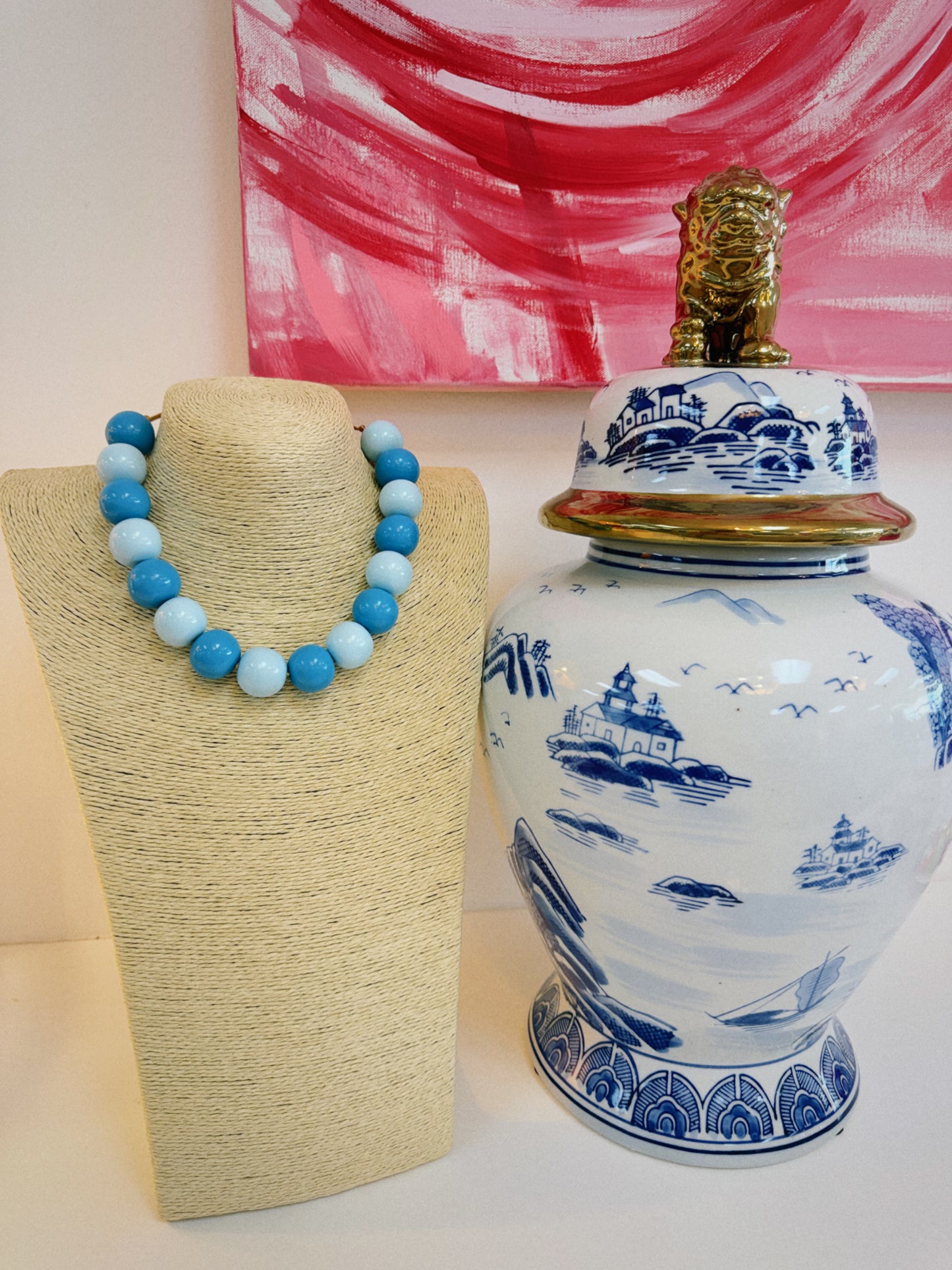 The Happy Beaded Necklace - Light Blue & Blue