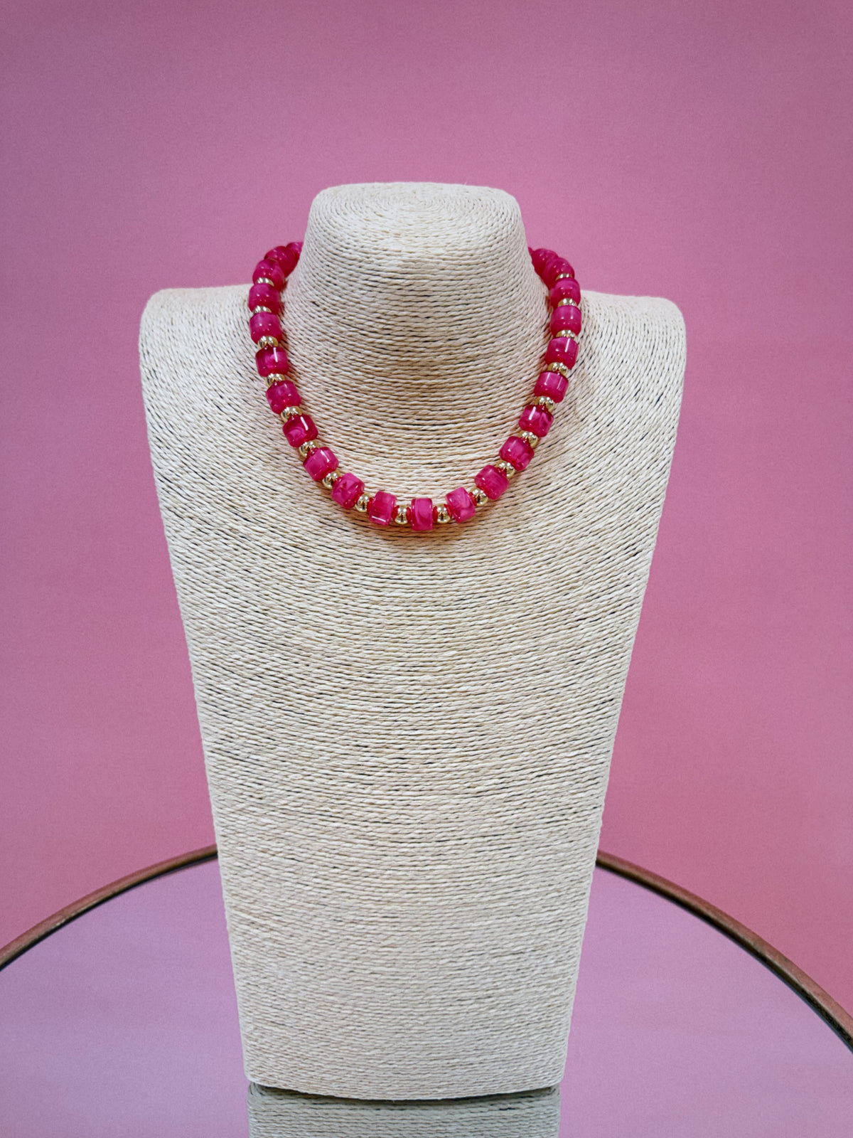 Magnetic Beaded Necklace - Hot Pink