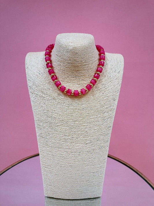 Magnetic Beaded Necklace - Hot Pink