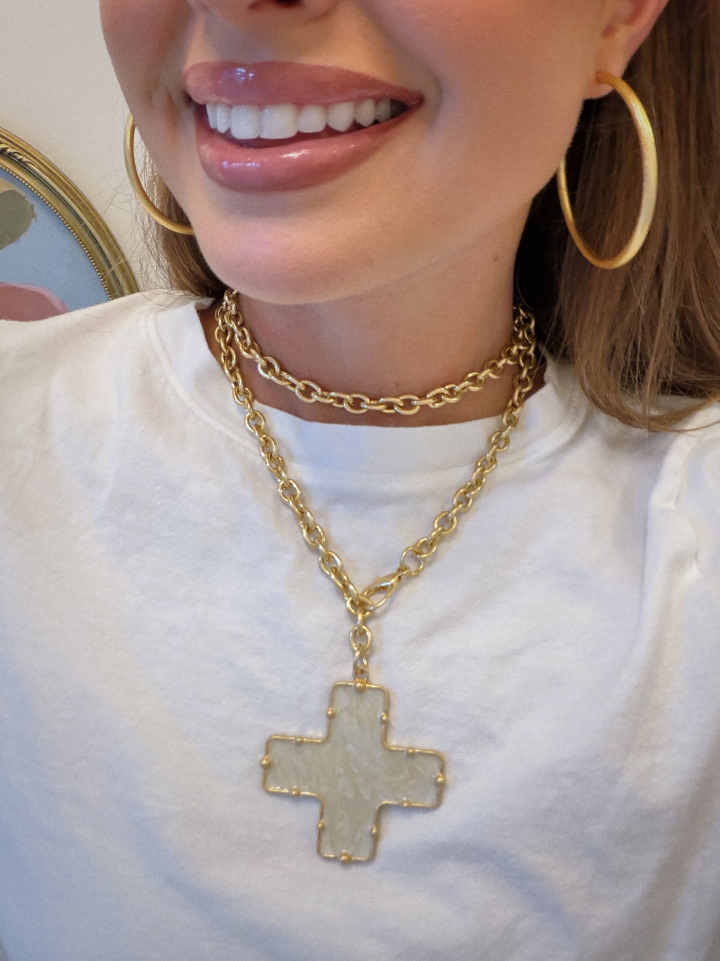 Wrap Cross Necklace - Cream