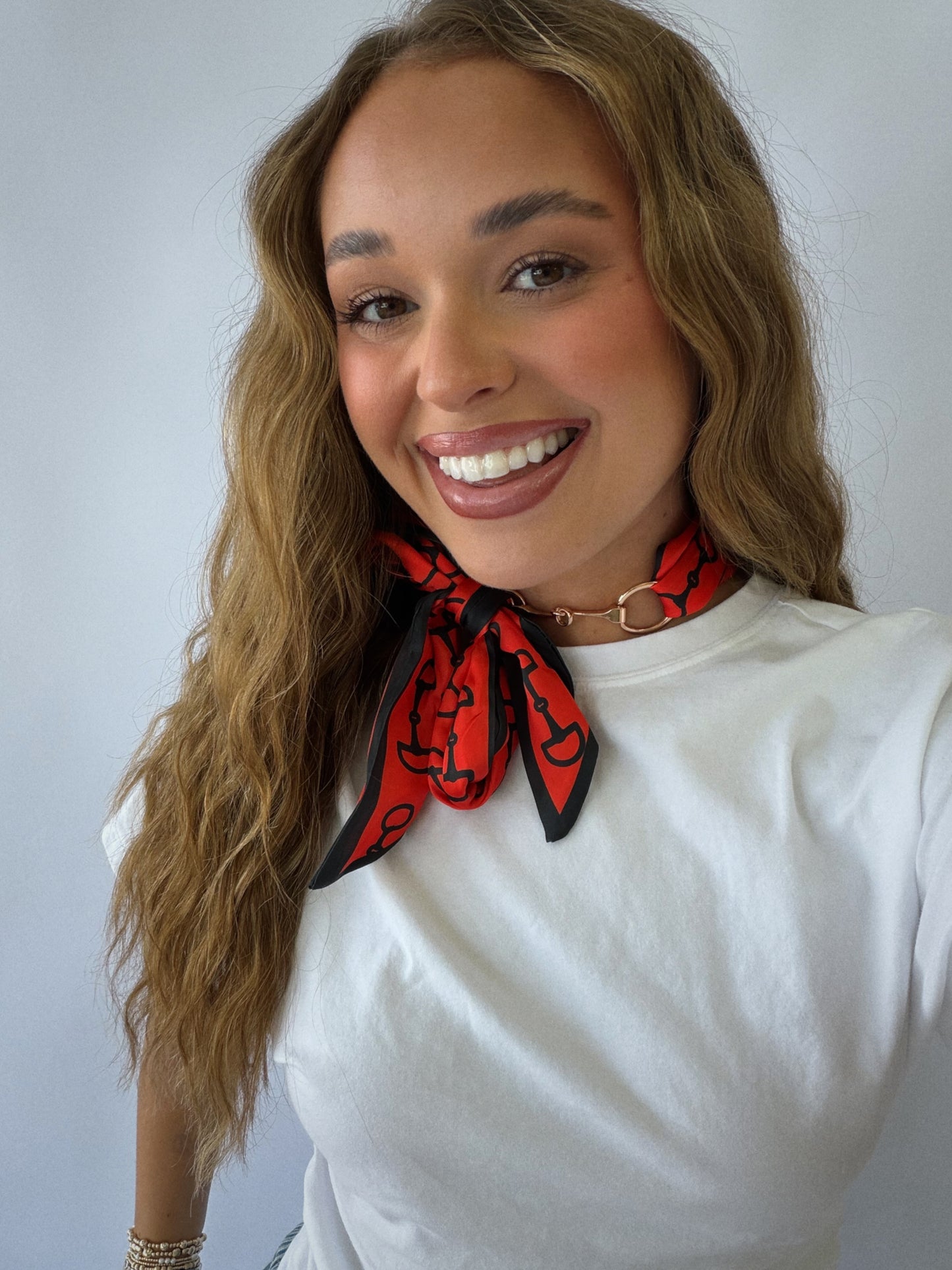 Horsebit Scarf Necklace - Red & Black