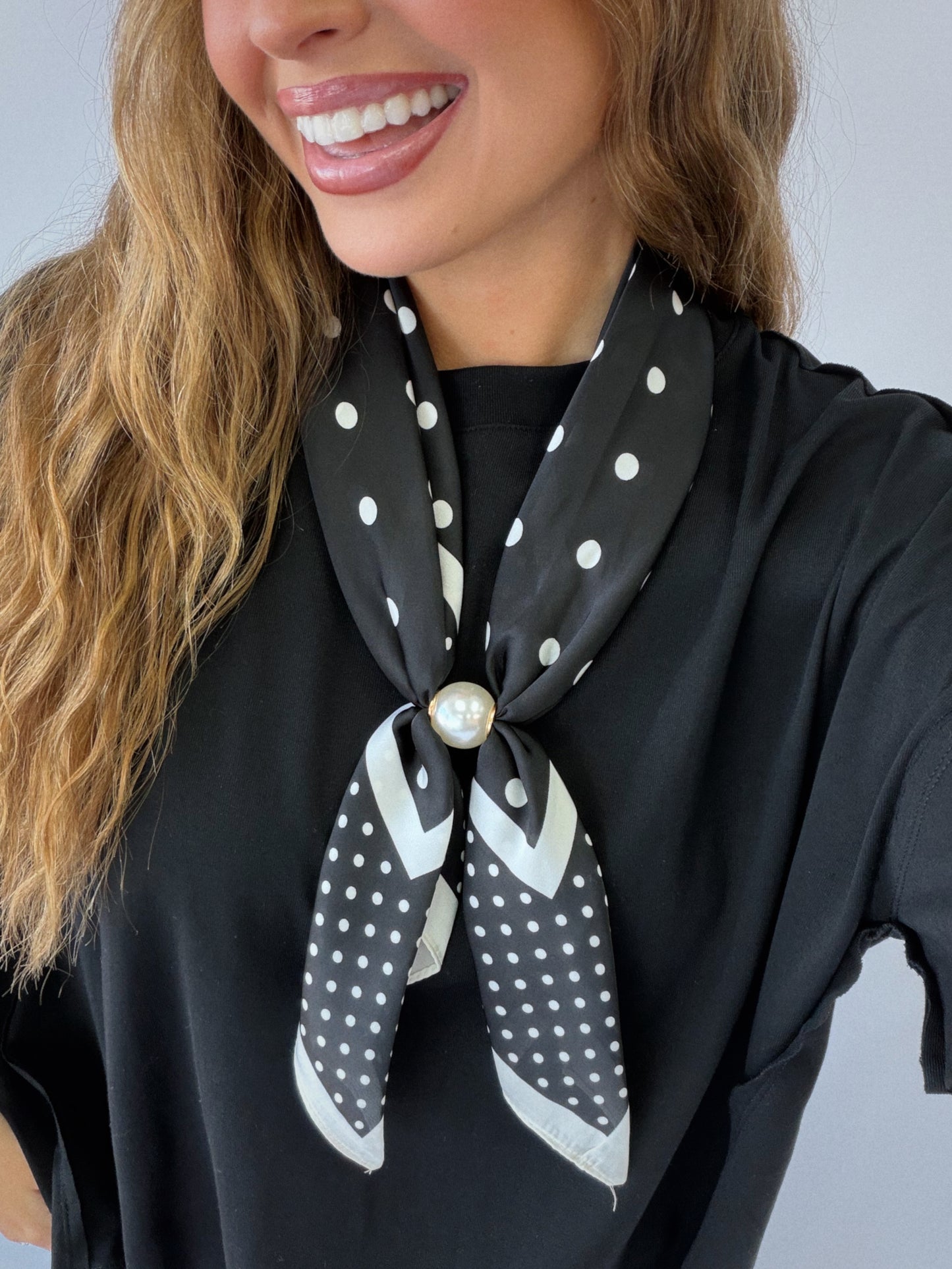 Black & White Polka Dot Pearl Scarf Necklace