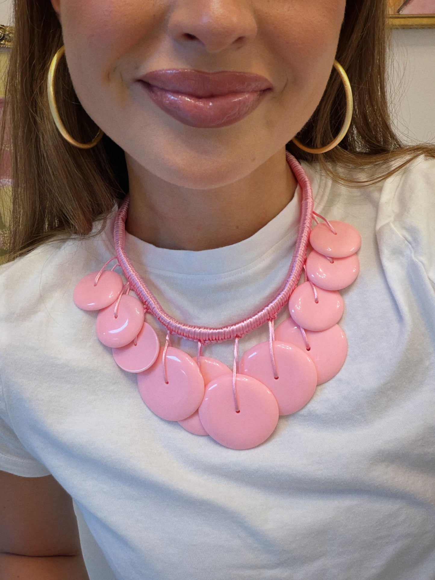 Beaded & Braided Necklace - Pink