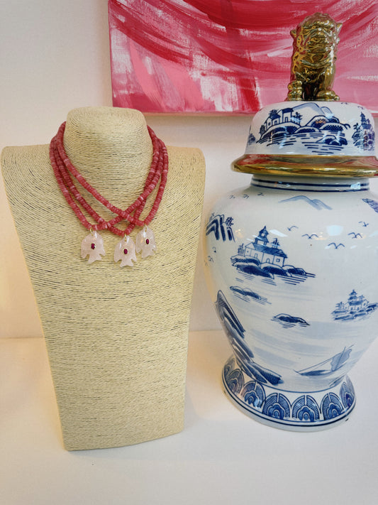 Pink Fish Beaded Necklace