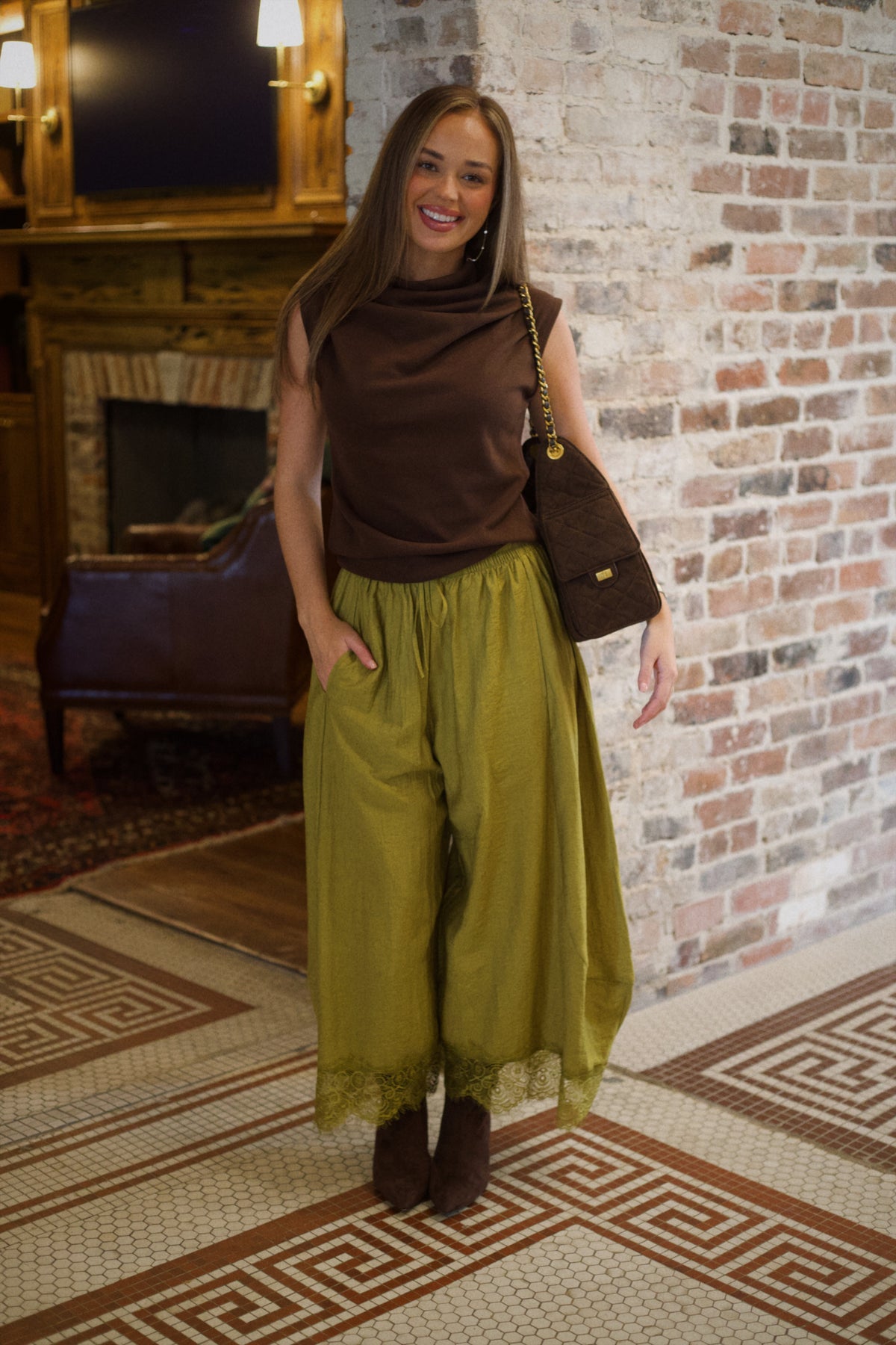 Lace Barrel Pants - Chartreuse