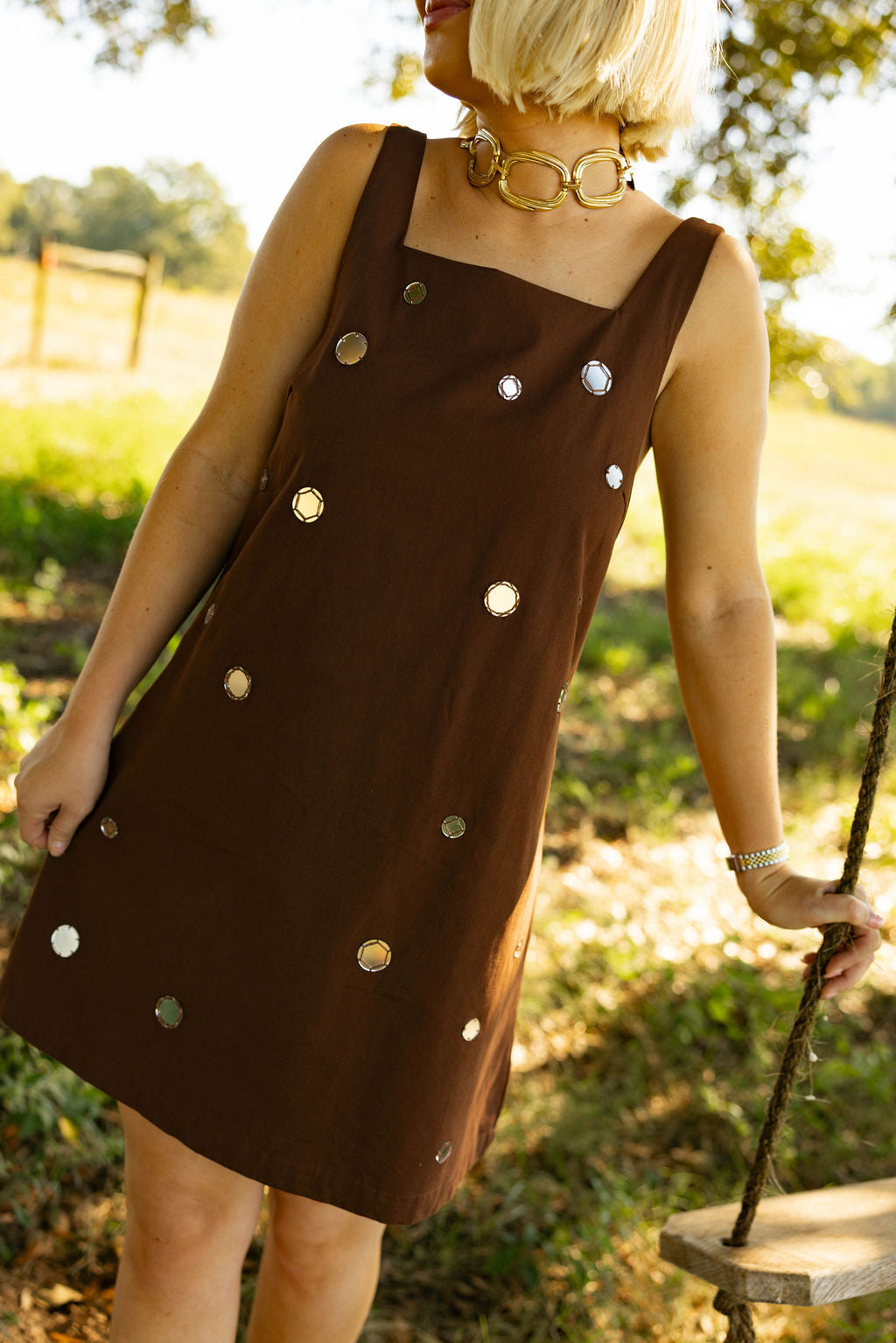 Mirrorball Mini Dress - Brown