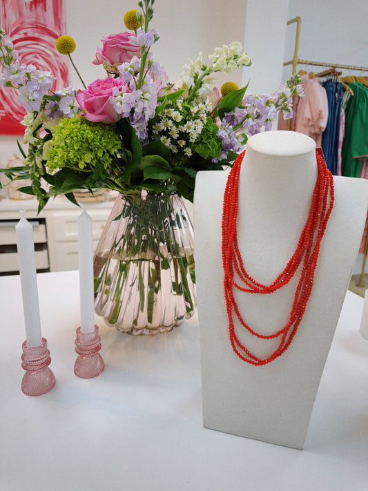 Red Beaded Wrap Necklace