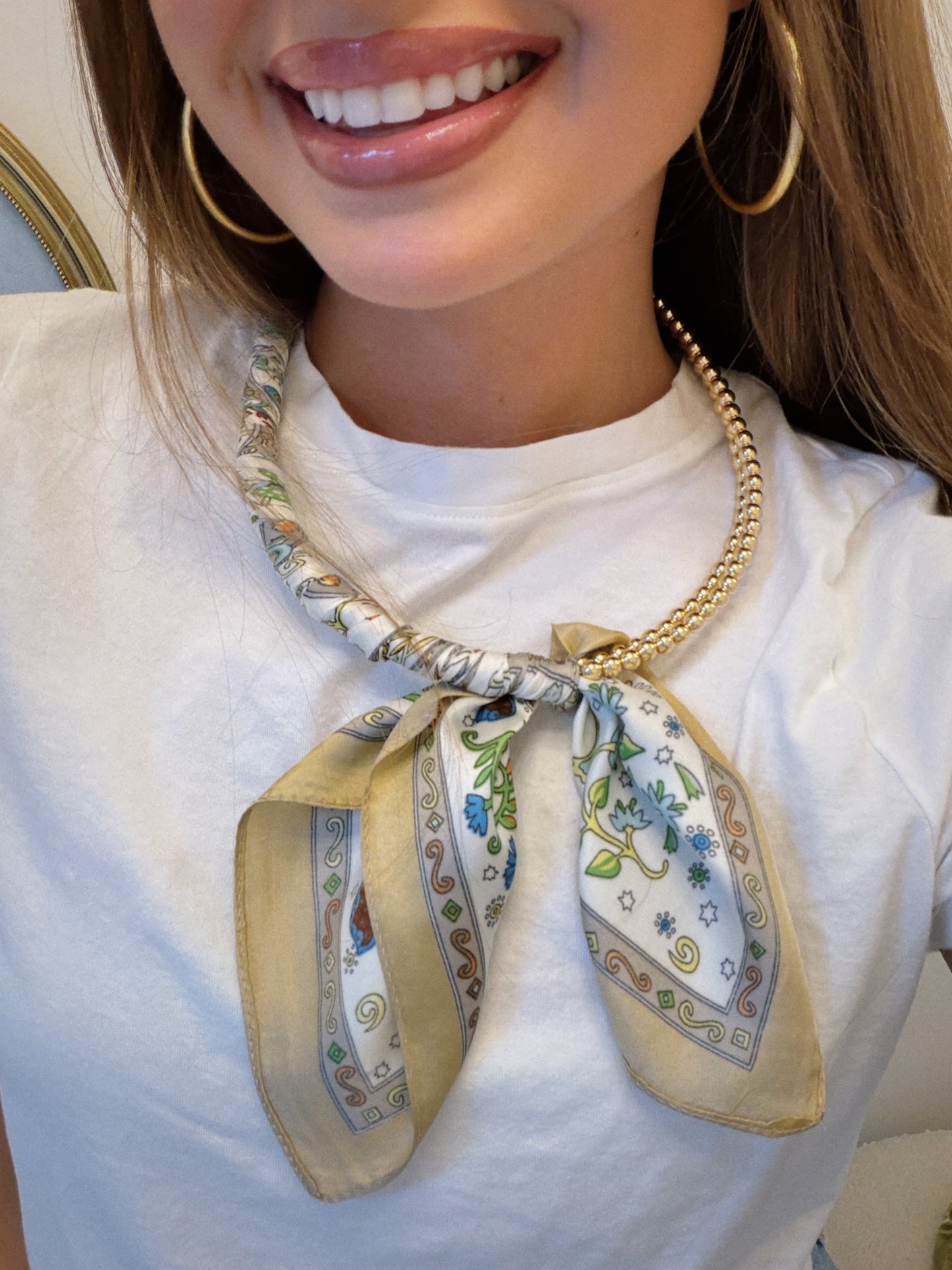 Scarfed & Styled Necklace - Tan/Green