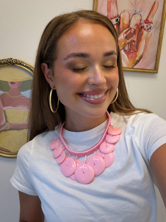 Beaded & Braided Necklace - Pink