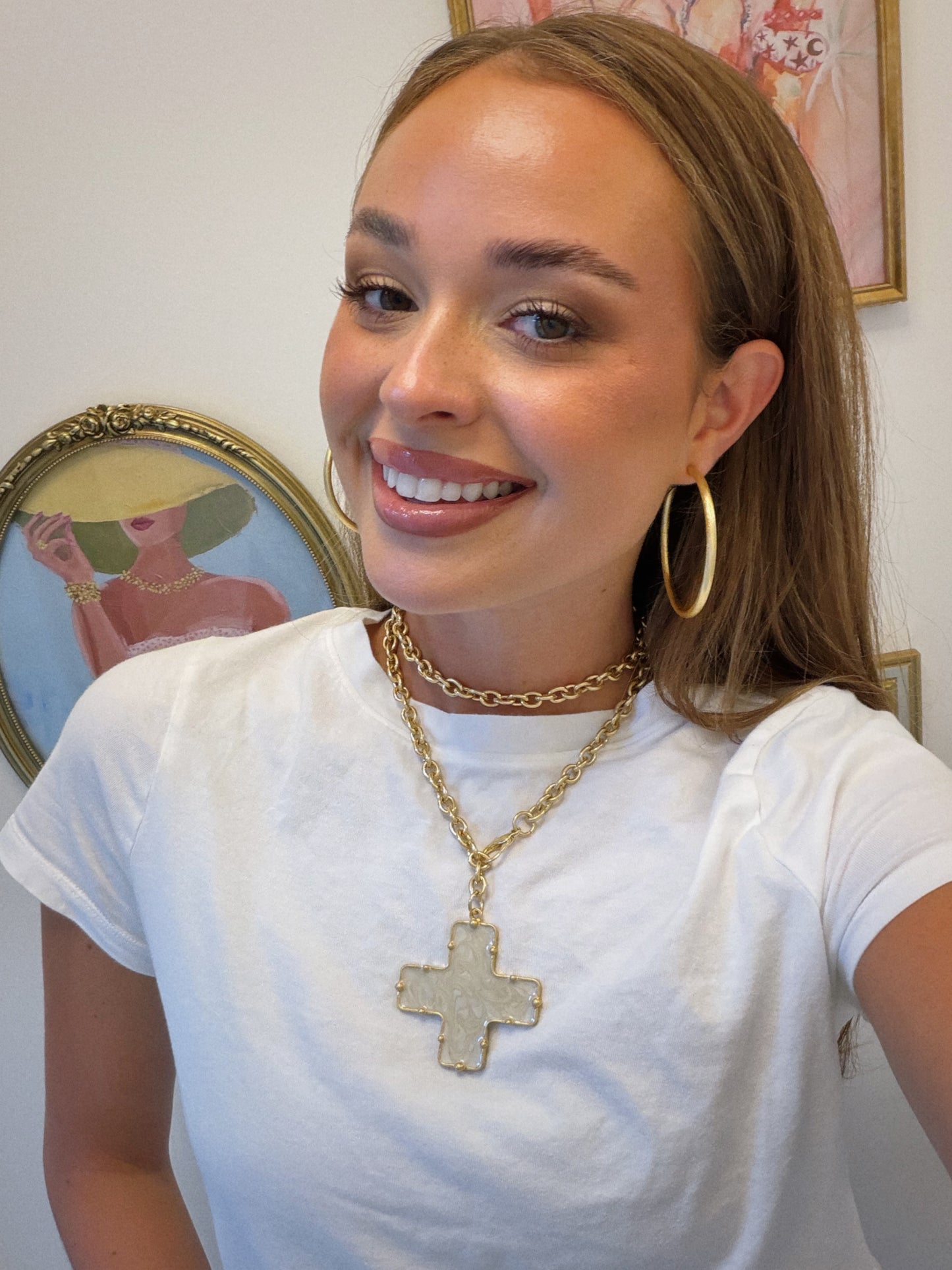 Wrap Cross Necklace - Cream