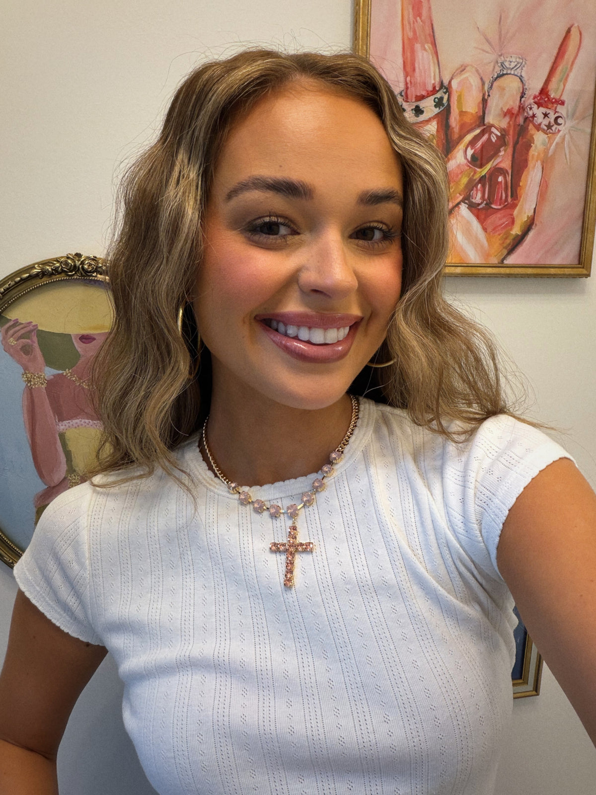 Pink Diamond Cross Necklace