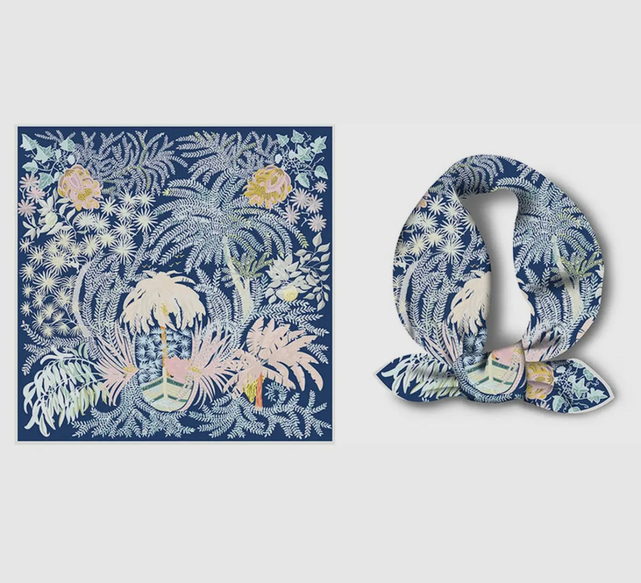 Silky Satin Square Scarf - Blue