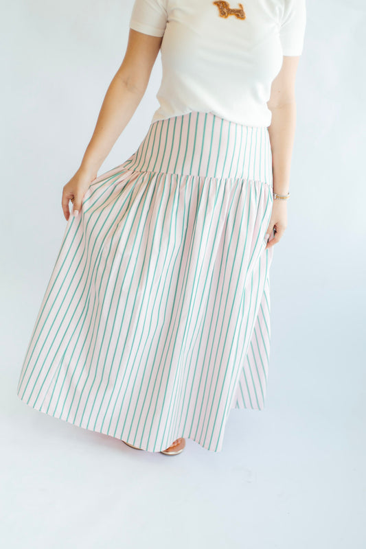 Pink Palm Stripe Maxi Skirt