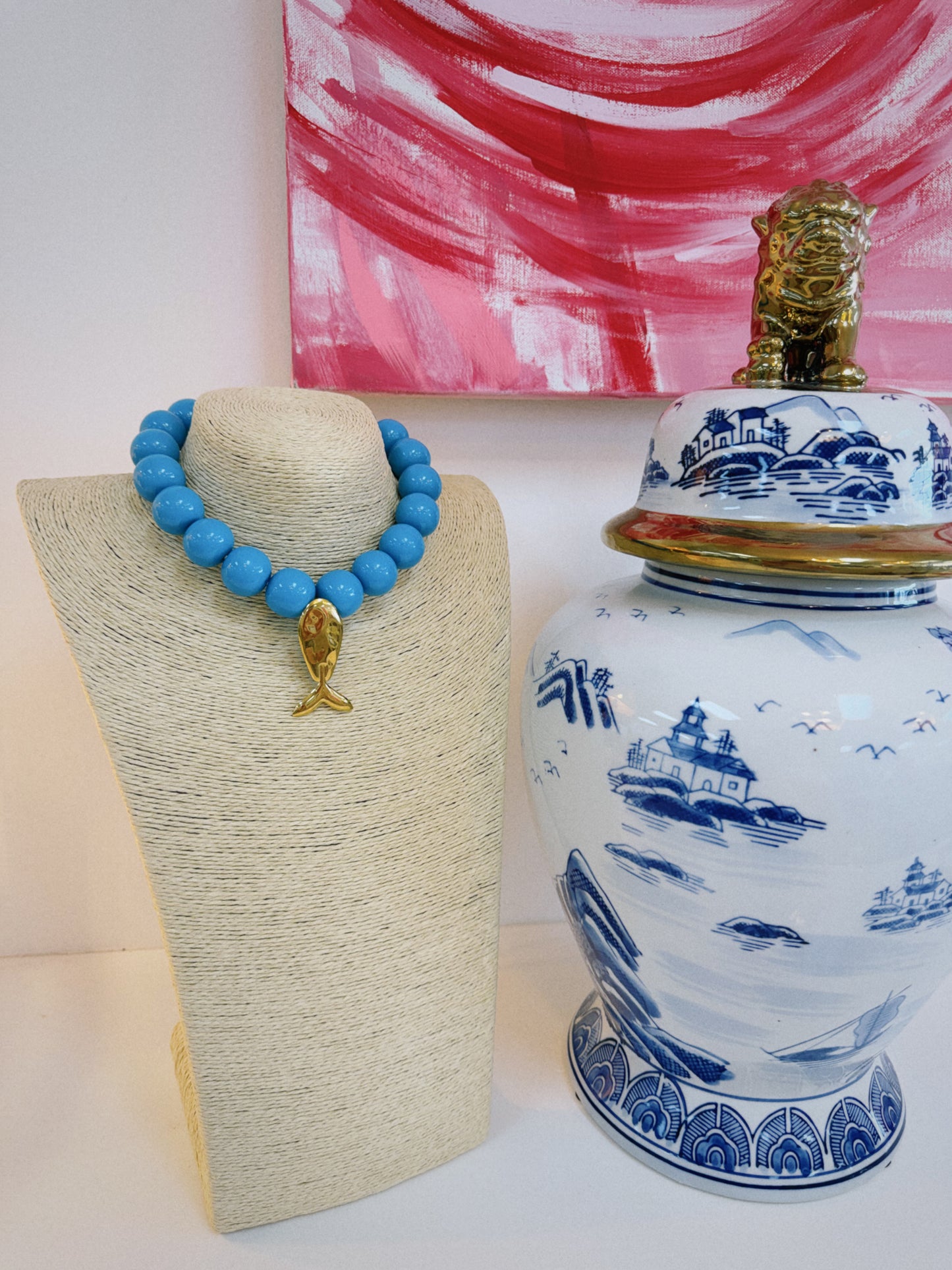 Lucky Catch Beaded Necklace - Ocean Blue