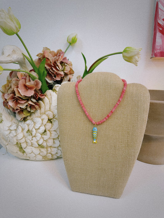 Blue Fish Beaded Necklace