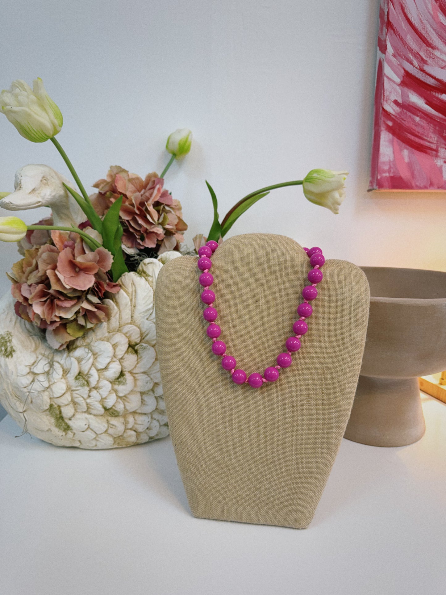 The Cove Beaded Necklace - Hot Pink