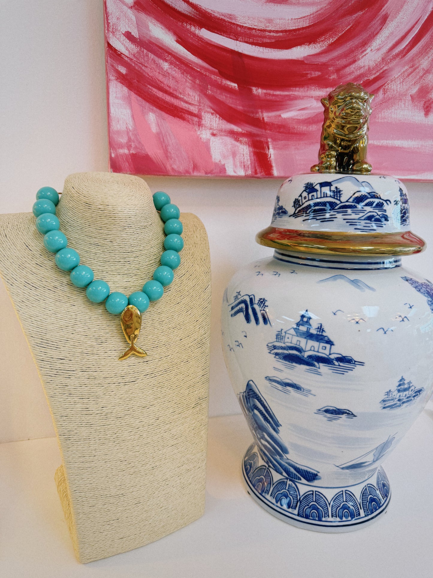 Lucky Catch Beaded Necklace - Teal