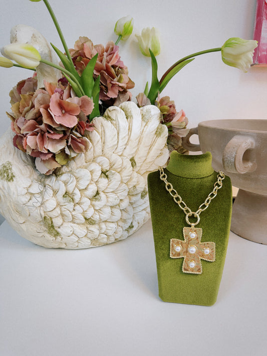 Statement Pearl Cross Necklace