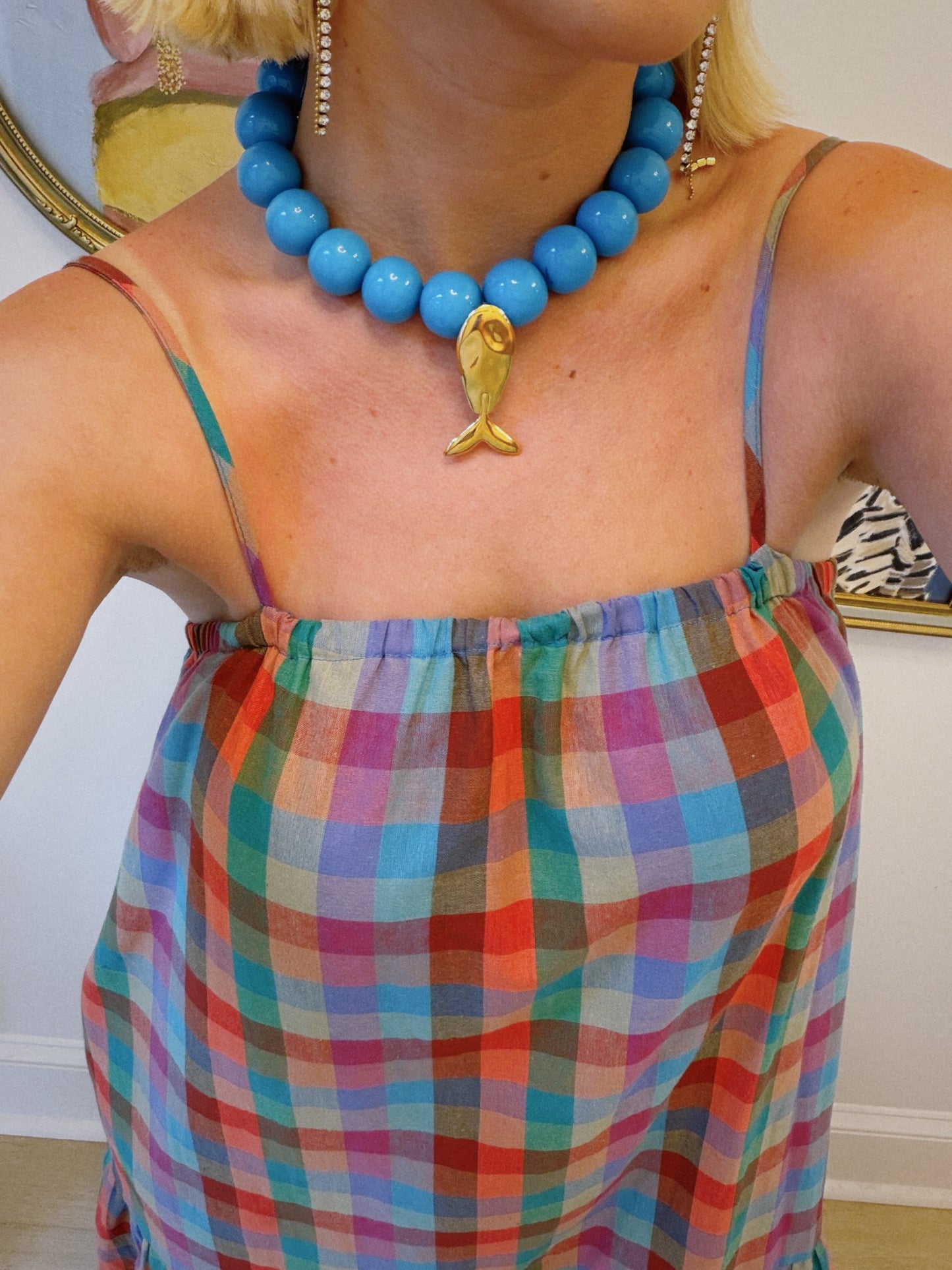 Lucky Catch Beaded Necklace - Ocean Blue