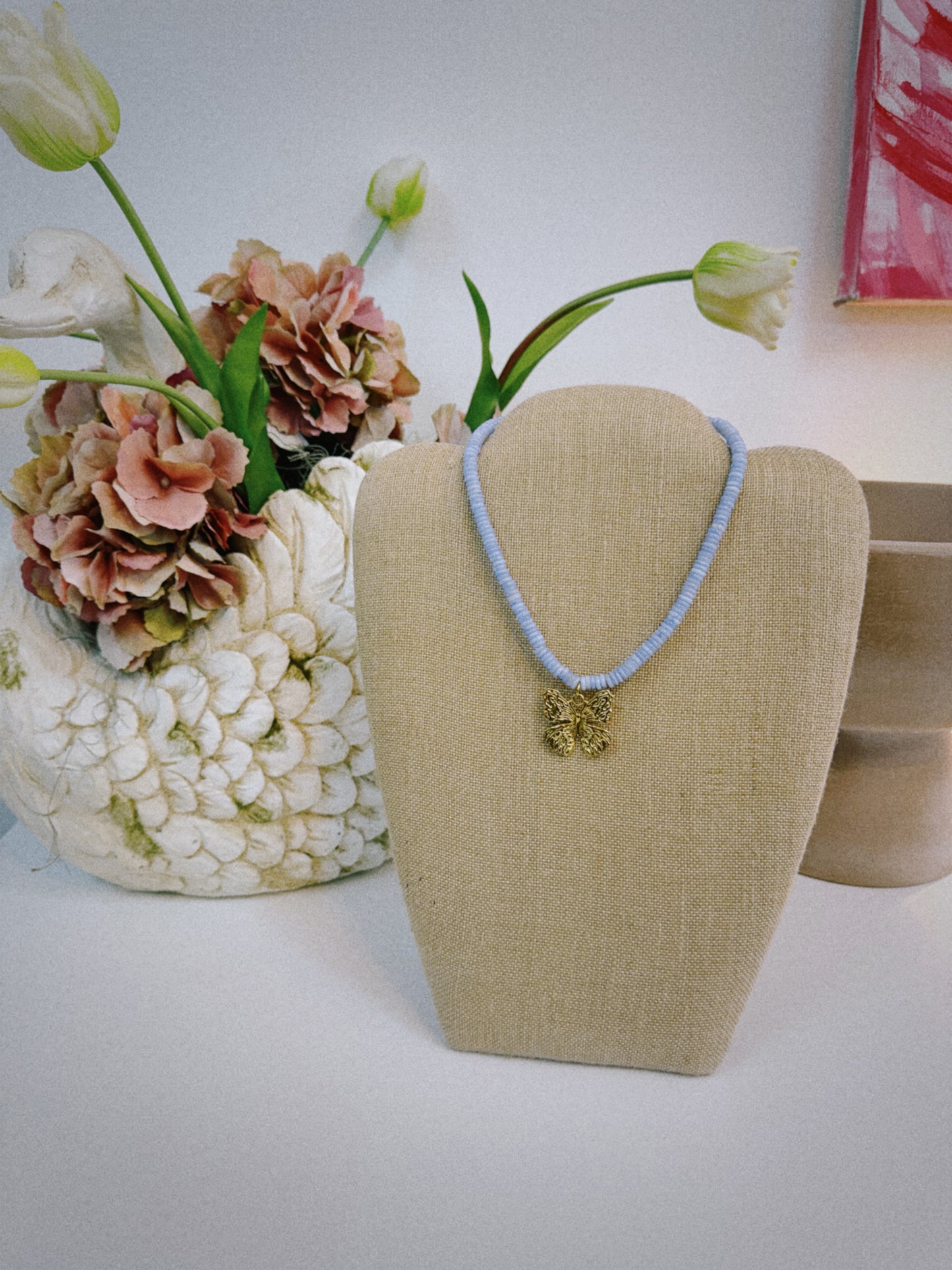 Blue Beaded Butterfly Necklace