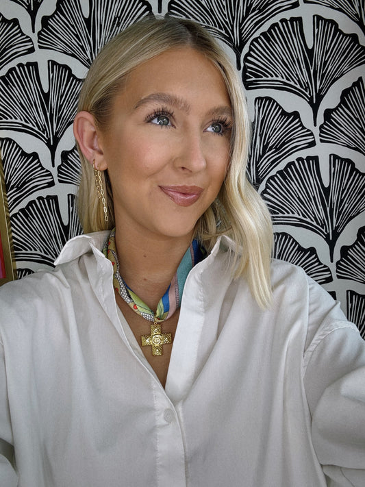 Gold Cross Scarf Necklace