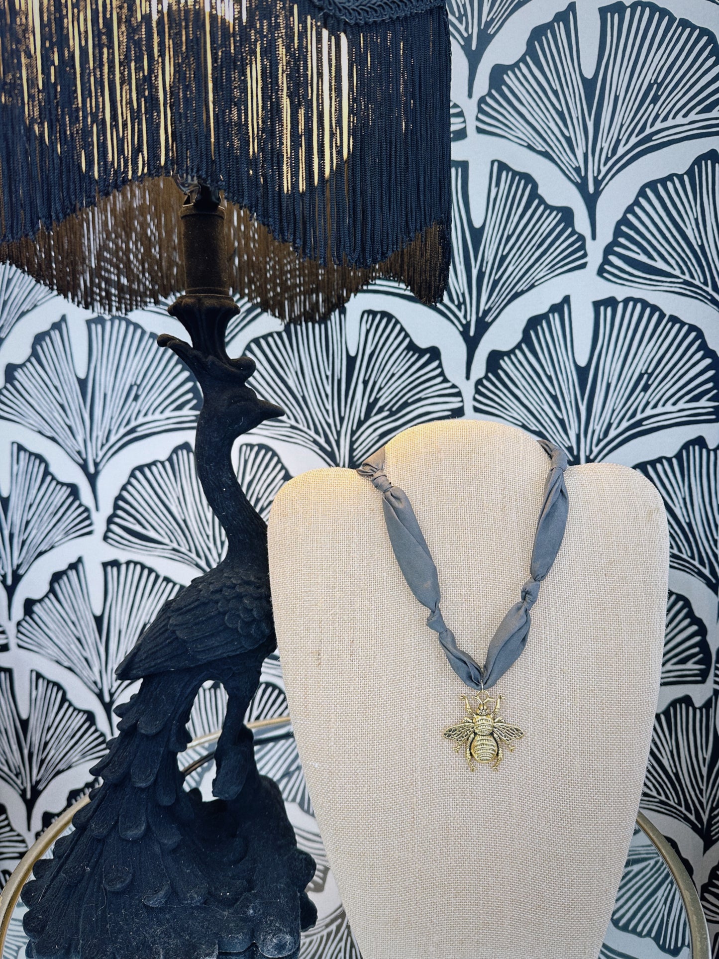Wild Queen Bee Scarf Necklace - Grey