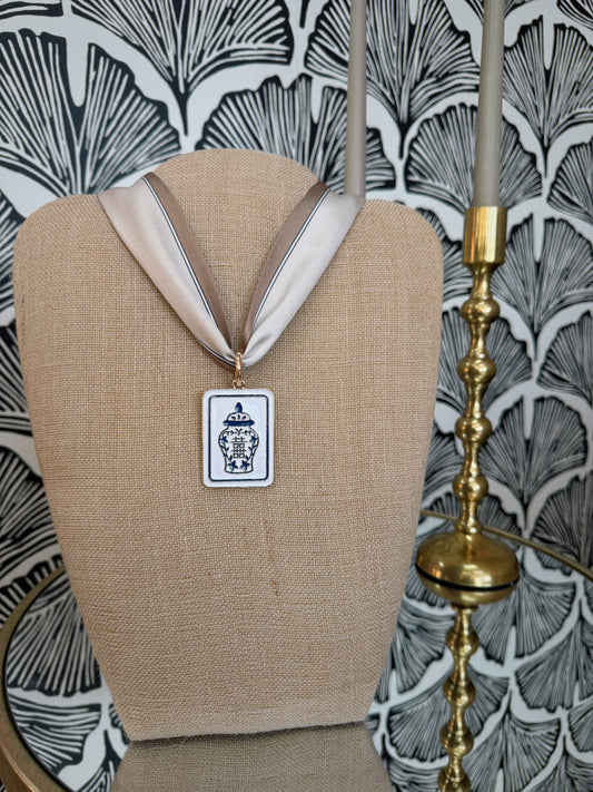 Blue Willow Scarf Necklace