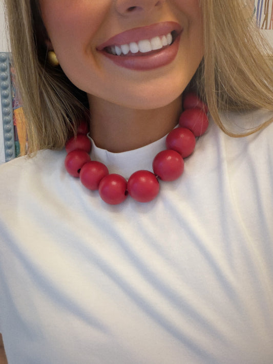 Matte Ball Necklace - Magenta