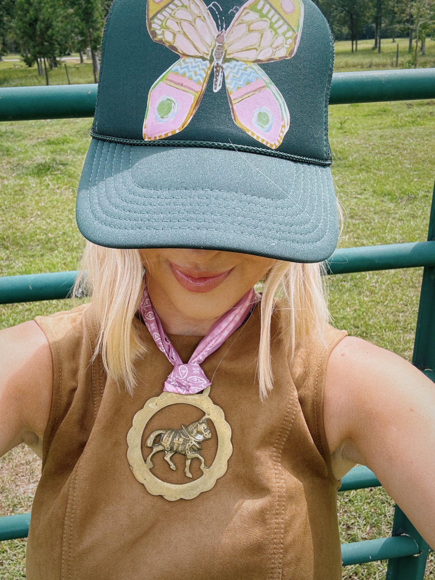 Pink Pony Vintage Pendant Scarf Necklace