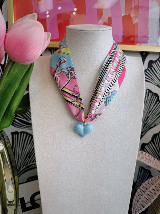 Blue Heart Scarf Necklace