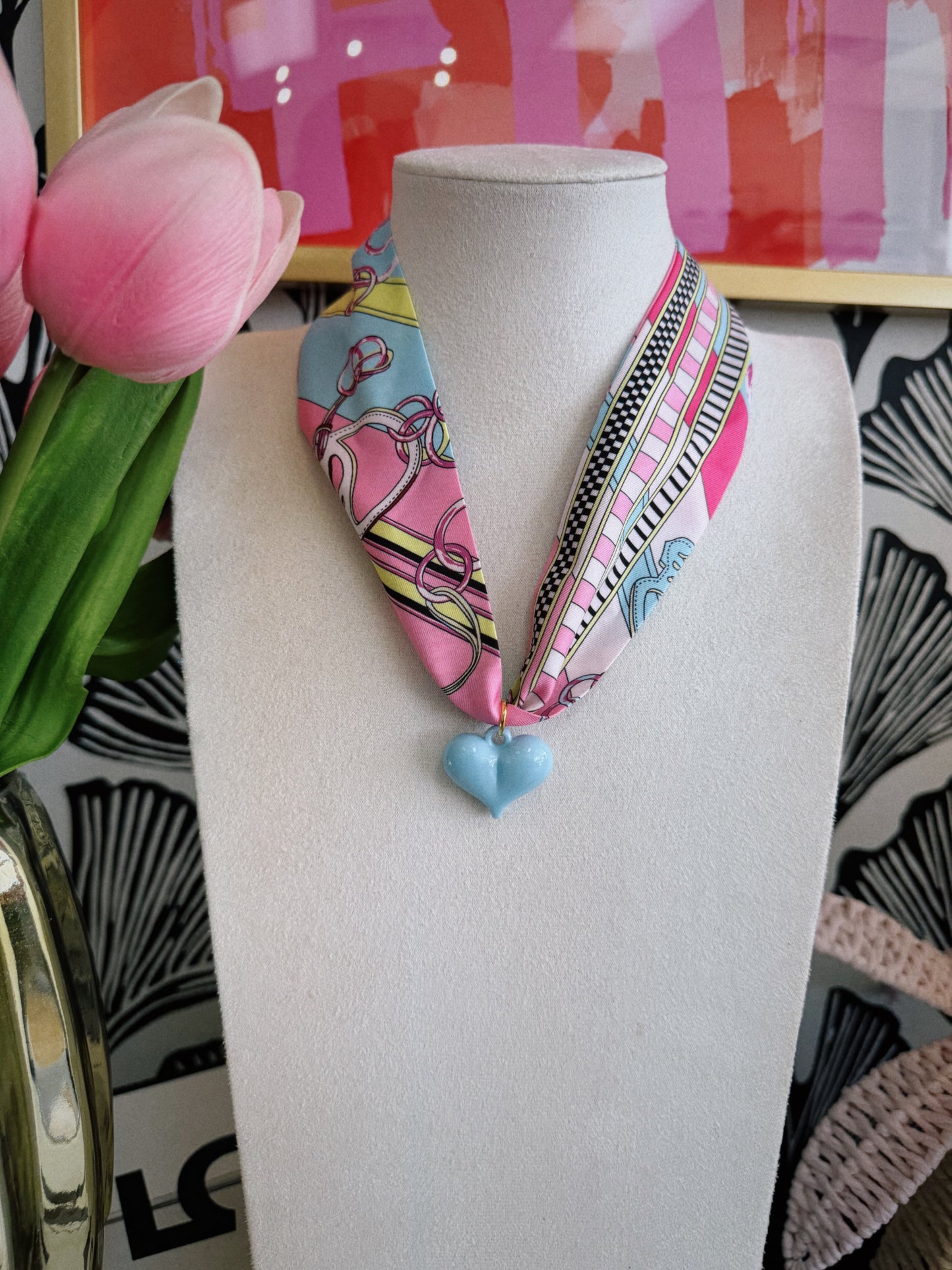 Blue Heart Scarf Necklace