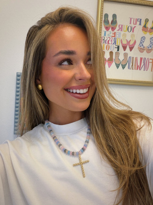 Diamond Cross Beaded Necklace
