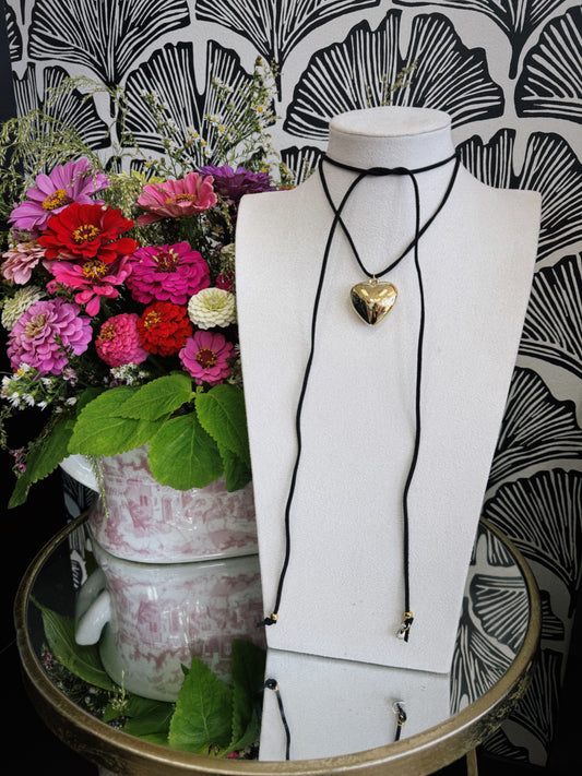 Black and Gold Heart Wrap Necklace