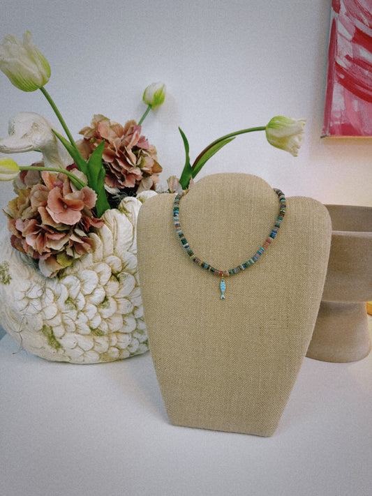 Blue Polka Dot Fish Necklace